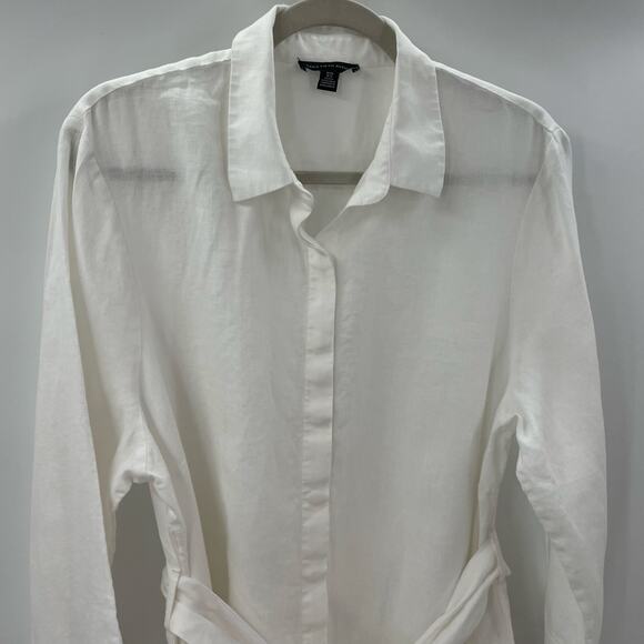 Saks Fifth Avenue Belted Linen Shirt Dress White XL - Picture 3 of 10